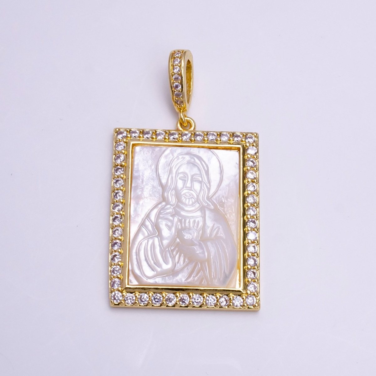 Pearl Jesus Gold Pendant, Micro Pave Medallion Pendant Religious Jewelry Making AA-752
