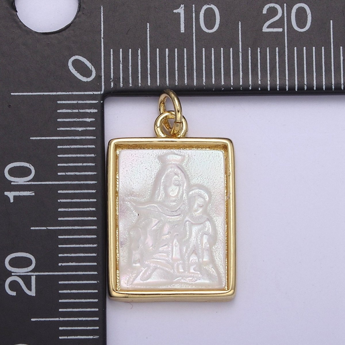 Pearl Virgin Mary with baby Jesus On Frame Charms, Dainty Gold Virgin Mary Pendant, Mother of Pearl Necklace Charms N-864