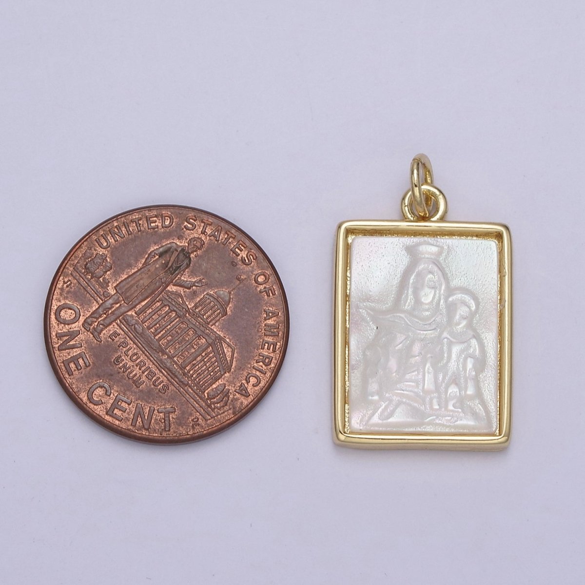 Pearl Virgin Mary with baby Jesus On Frame Charms, Dainty Gold Virgin Mary Pendant, Mother of Pearl Necklace Charms N-864