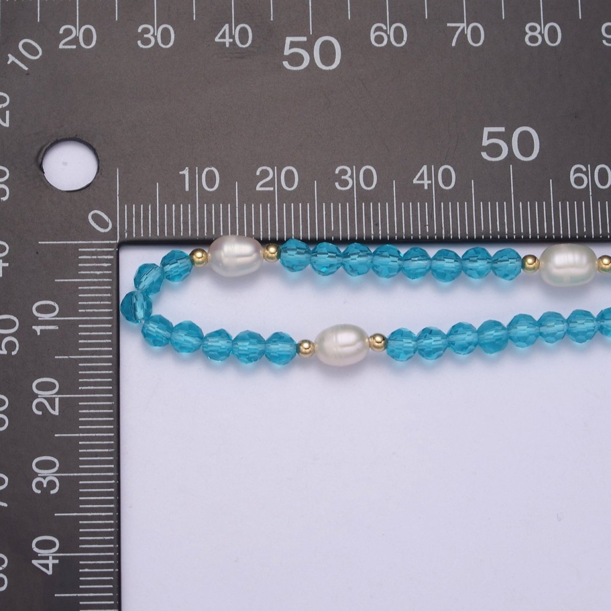 Pearl with Aqua Blue Glass Beaded Necklace, Light Blue Faceted Rondell Beads Necklace | WA-591 Clearance Pricing