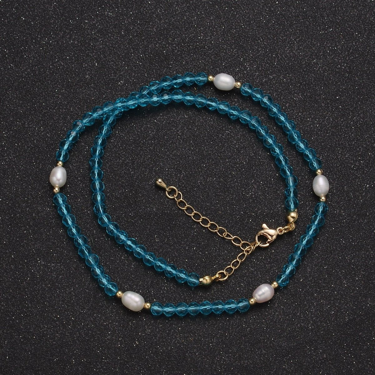 Pearl with Aqua Blue Glass Beaded Necklace, Light Blue Faceted Rondell Beads Necklace | WA-591 Clearance Pricing