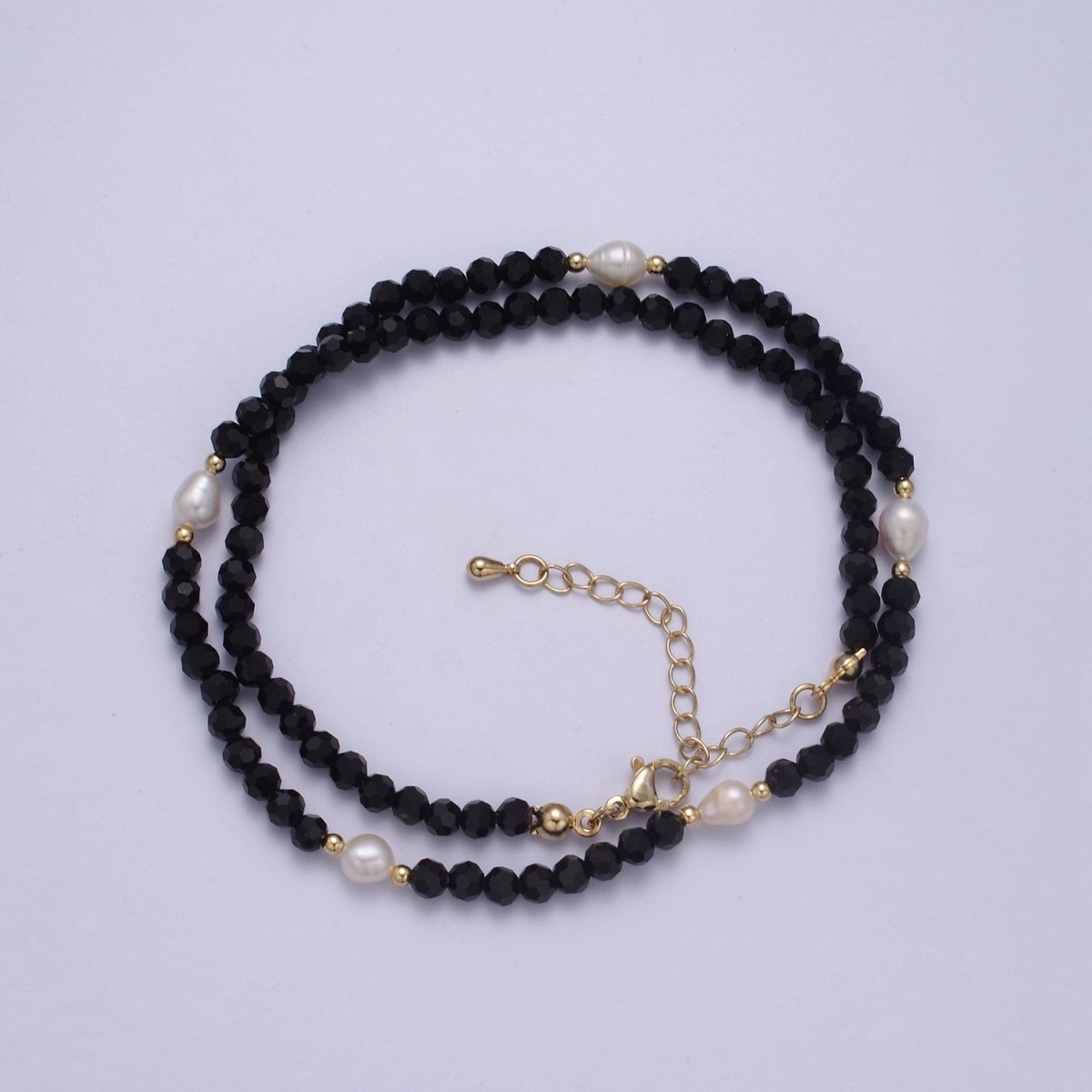 Pearl with Black Glass Beaded Necklace, Black Faceted Rondell Beads Necklace | WA-604 Clearance Pricing