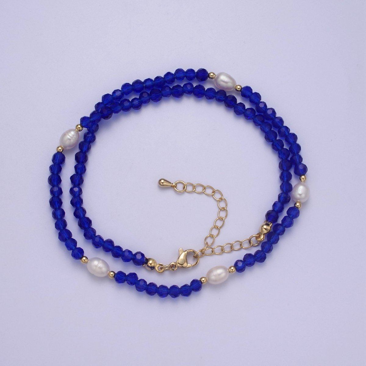 Pearl with Blue Glass Beaded Necklace, Dark Blue Faceted Rondell Beads Necklace | WA-592 Clearance Pricing