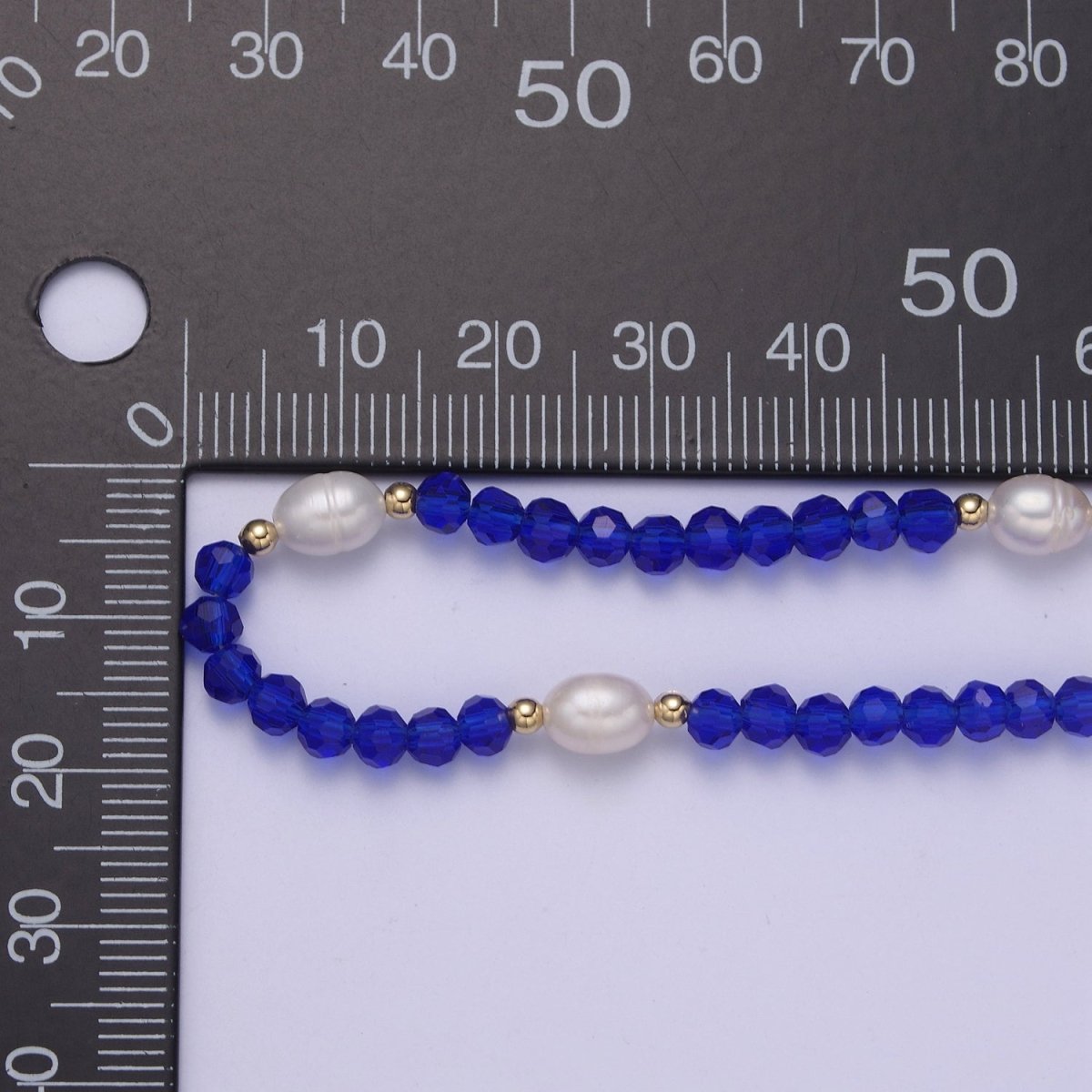 Pearl with Blue Glass Beaded Necklace, Dark Blue Faceted Rondell Beads Necklace | WA-592 Clearance Pricing