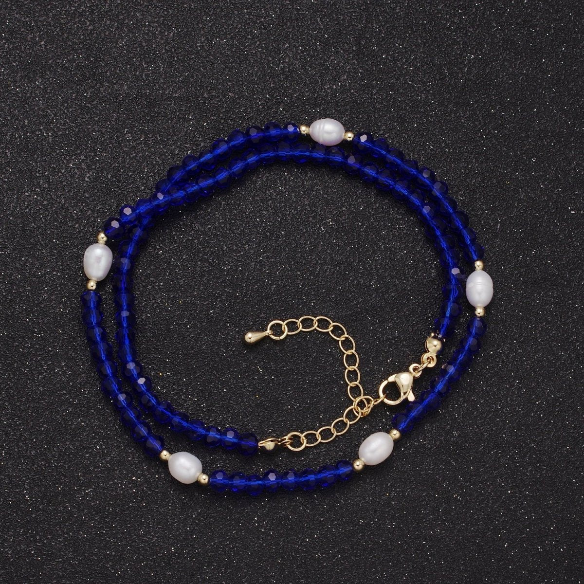 Pearl with Blue Glass Beaded Necklace, Dark Blue Faceted Rondell Beads Necklace | WA-592 Clearance Pricing