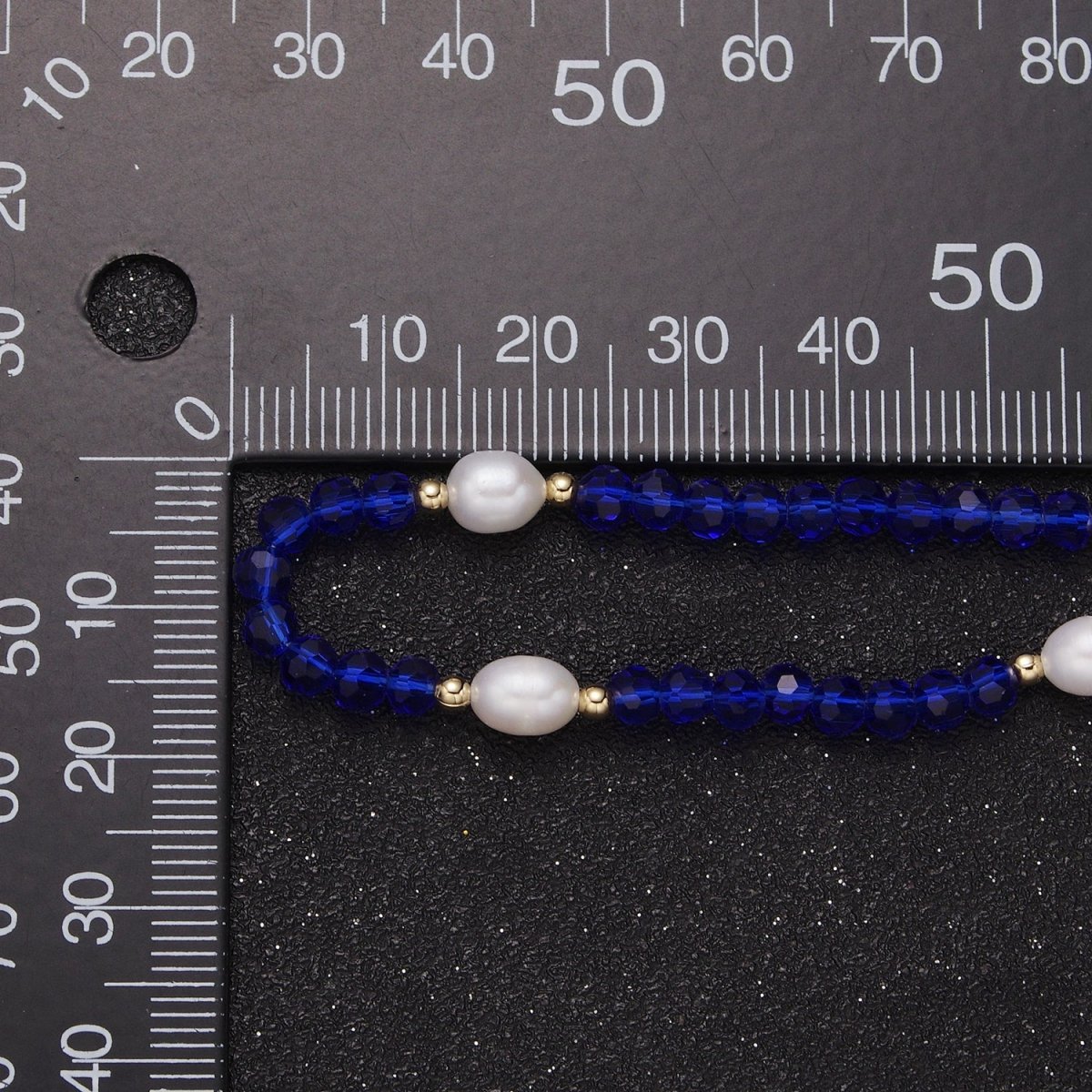 Pearl with Blue Glass Beaded Necklace, Dark Blue Faceted Rondell Beads Necklace | WA-592 Clearance Pricing