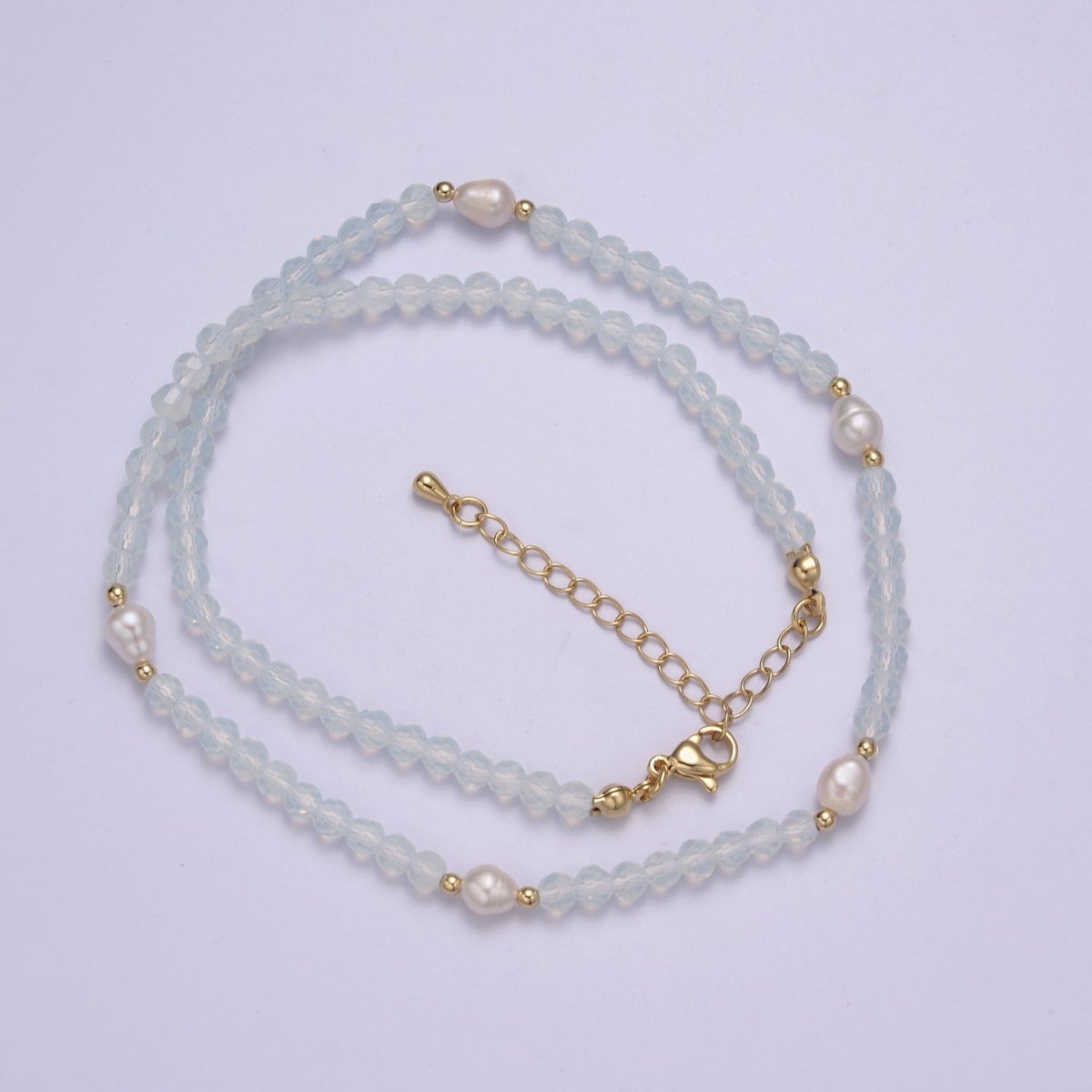 Pearl with Clear Glass Beaded Necklace, Clear Faceted Rondell Beads Necklace | WA-594 Clearance Pricing