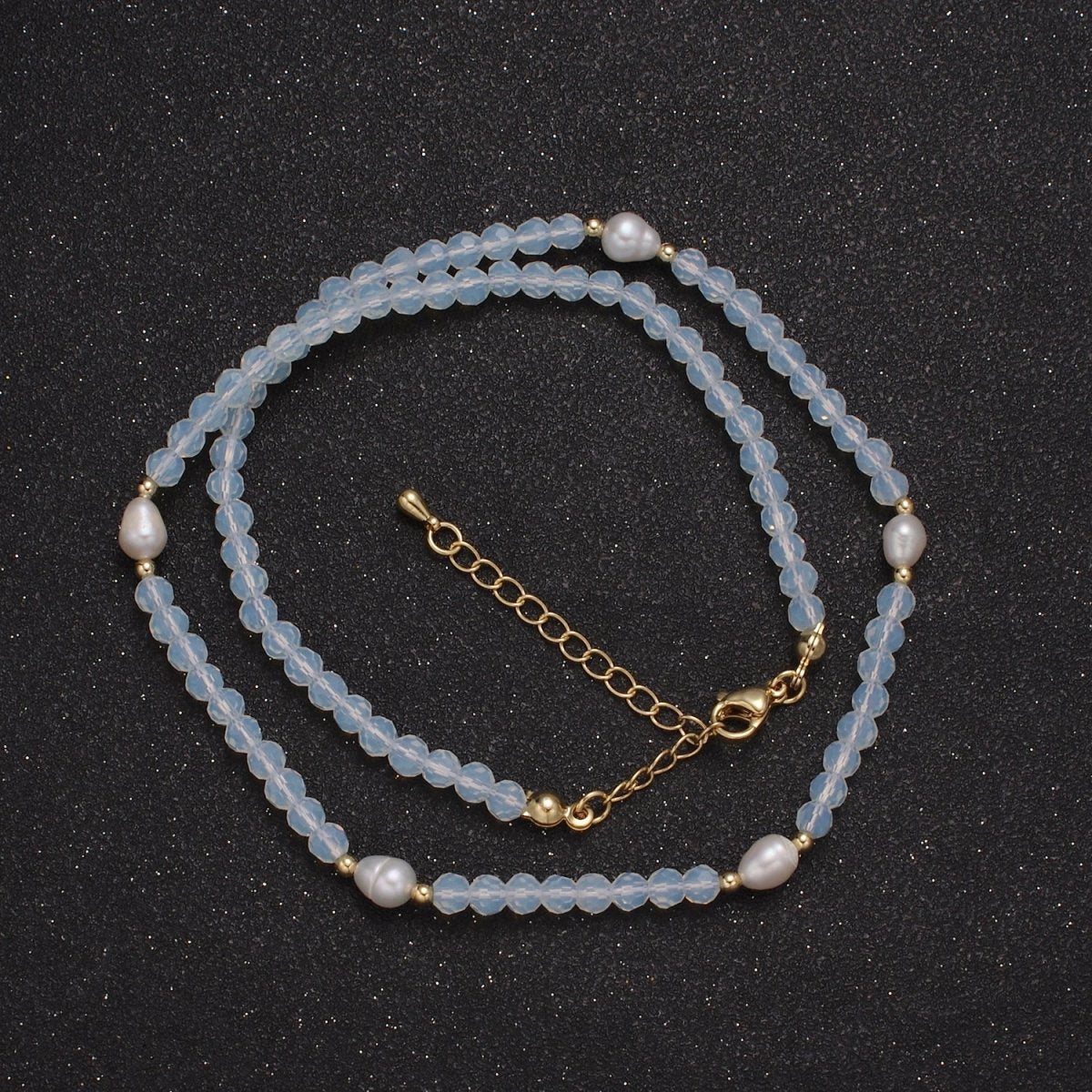 Pearl with Clear Glass Beaded Necklace, Clear Faceted Rondell Beads Necklace | WA-594 Clearance Pricing