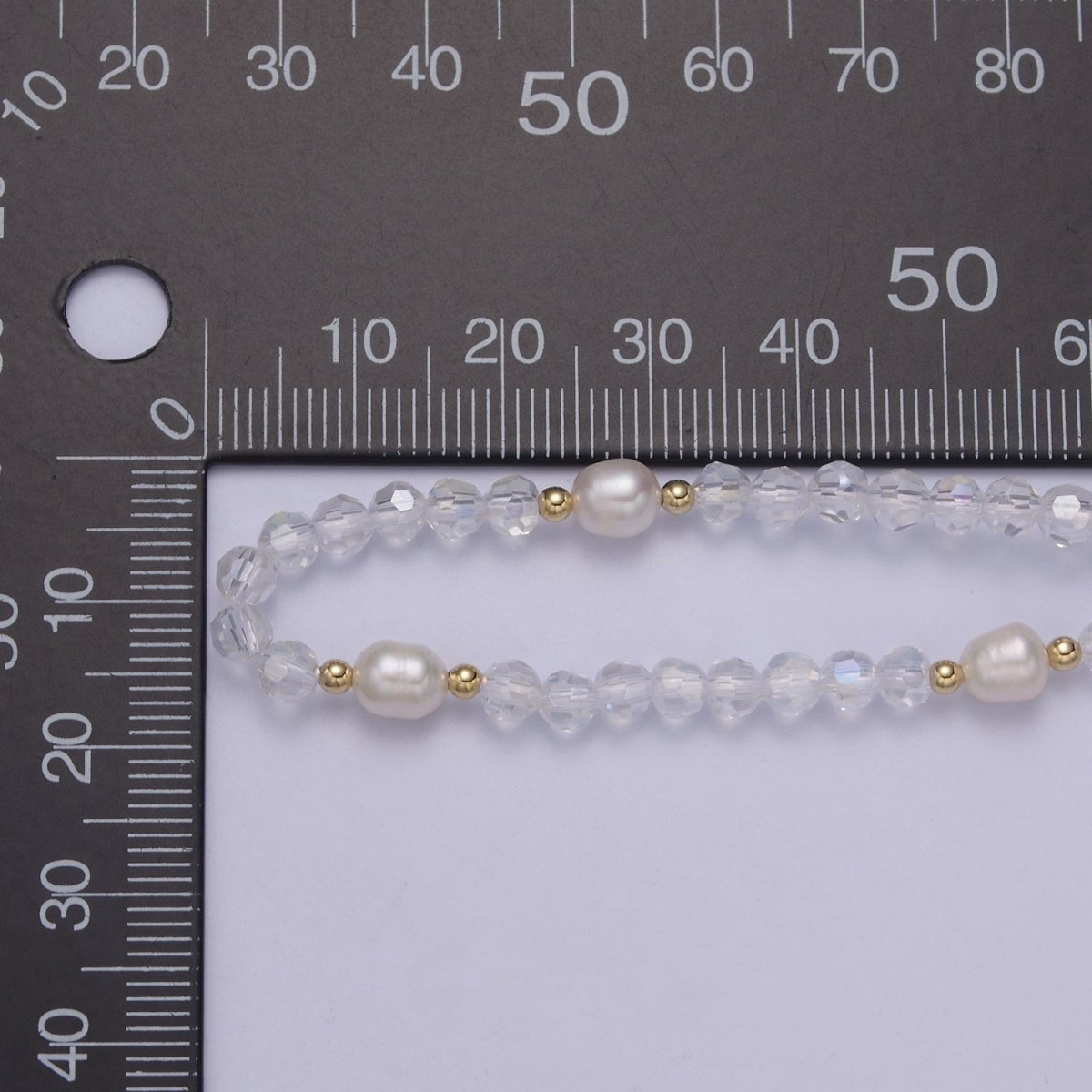 Pearl with Clear Glass Beaded Necklace, Clear Faceted Rondell Beads Necklace | WA-610 Clearance Pricing