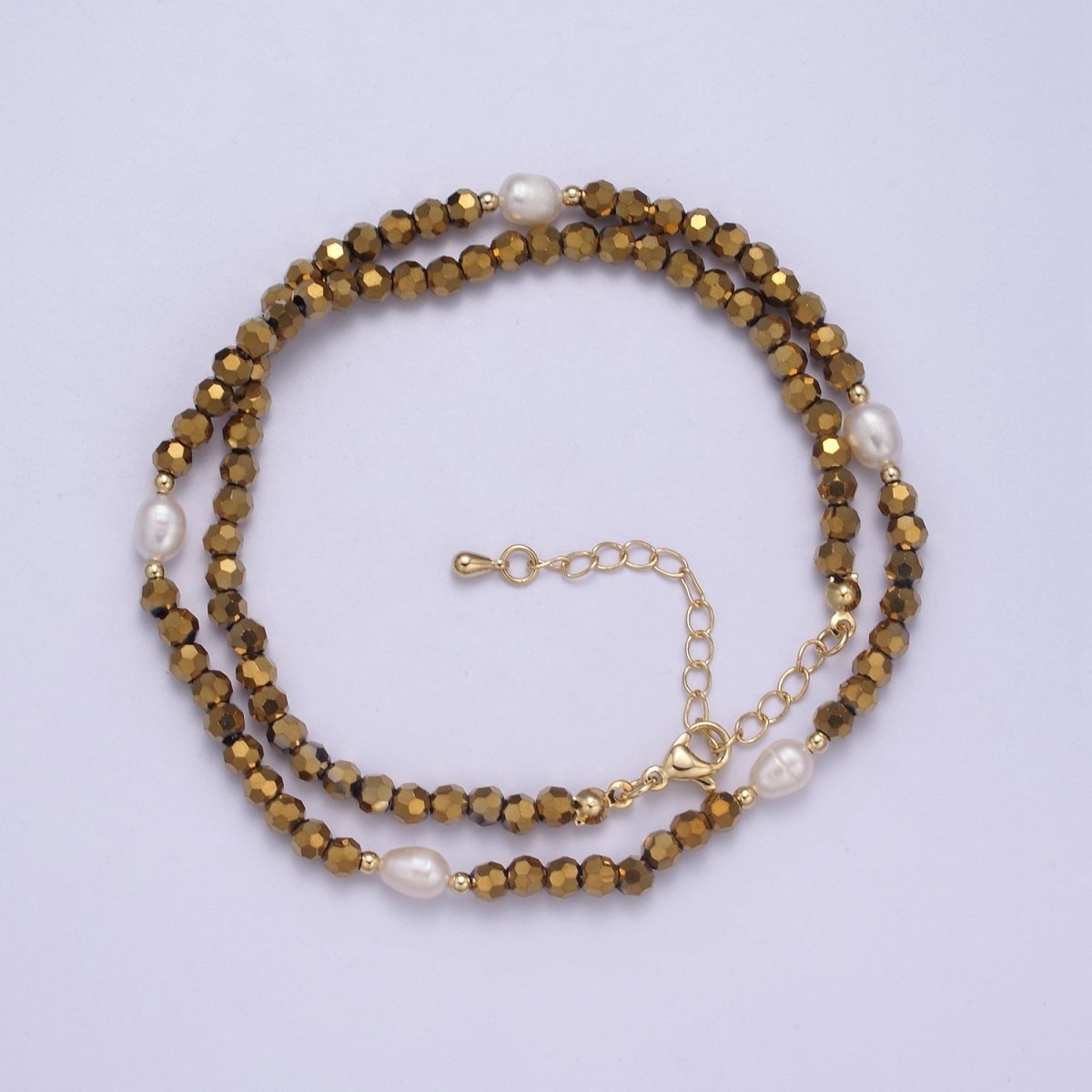 Pearl with Gold Glass Beaded Necklace, Gold Faceted Rondell Beads Necklace | WA-609 Clearance Pricing