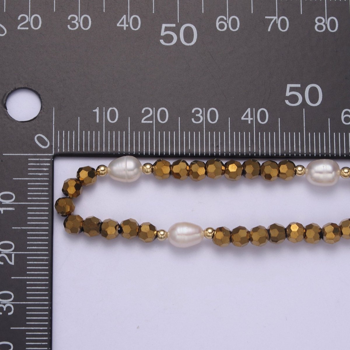 Pearl with Gold Glass Beaded Necklace, Gold Faceted Rondell Beads Necklace | WA-609 Clearance Pricing