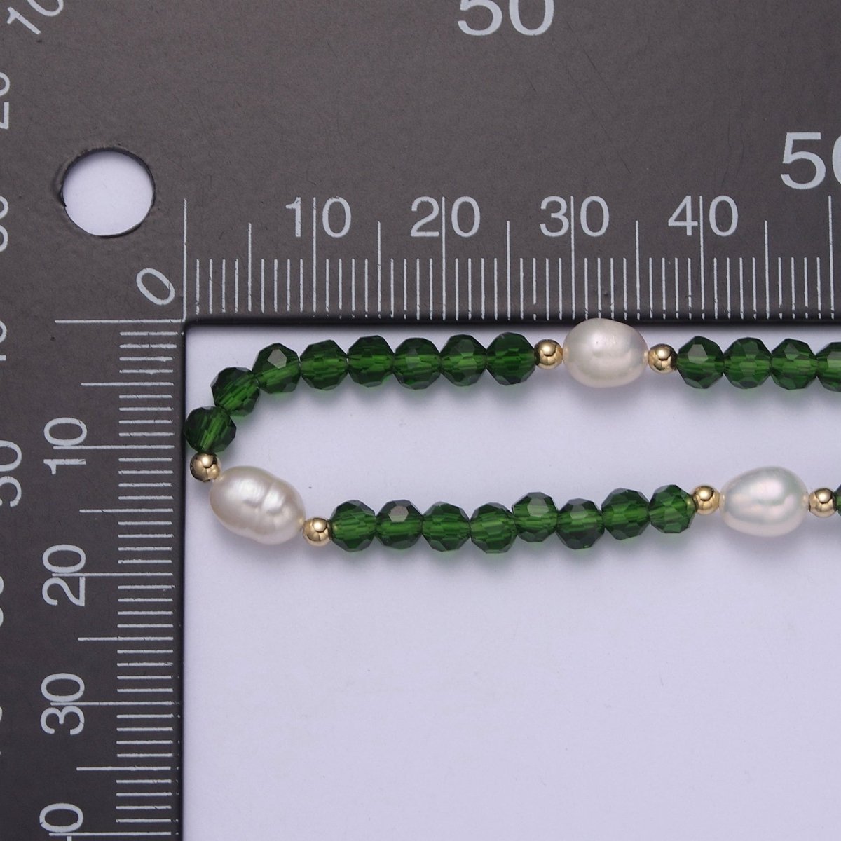 Pearl with Green Glass Beaded Necklace, Green Faceted Rondell Beads Necklace | WA-606 Clearance Pricing