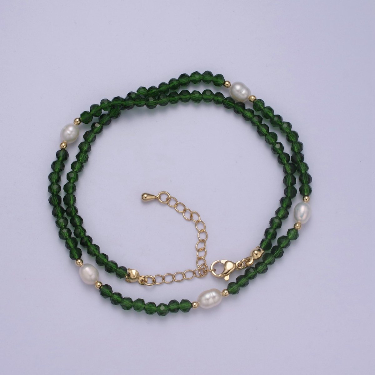 Pearl with Green Glass Beaded Necklace, Green Faceted Rondell Beads Necklace | WA-606 Clearance Pricing