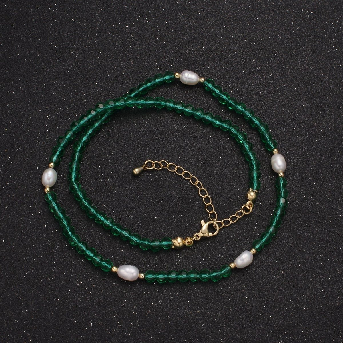 Pearl with Green Glass Beaded Necklace, Red Faceted Rondell Beads Necklace | WA-589 Clearance Pricing