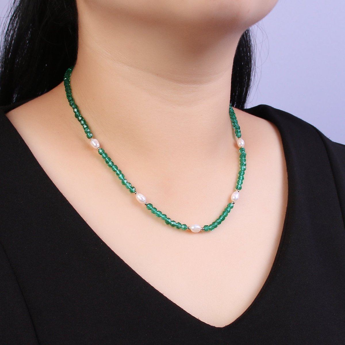 Pearl with Green Glass Beaded Necklace, Red Faceted Rondell Beads Necklace | WA-589 Clearance Pricing