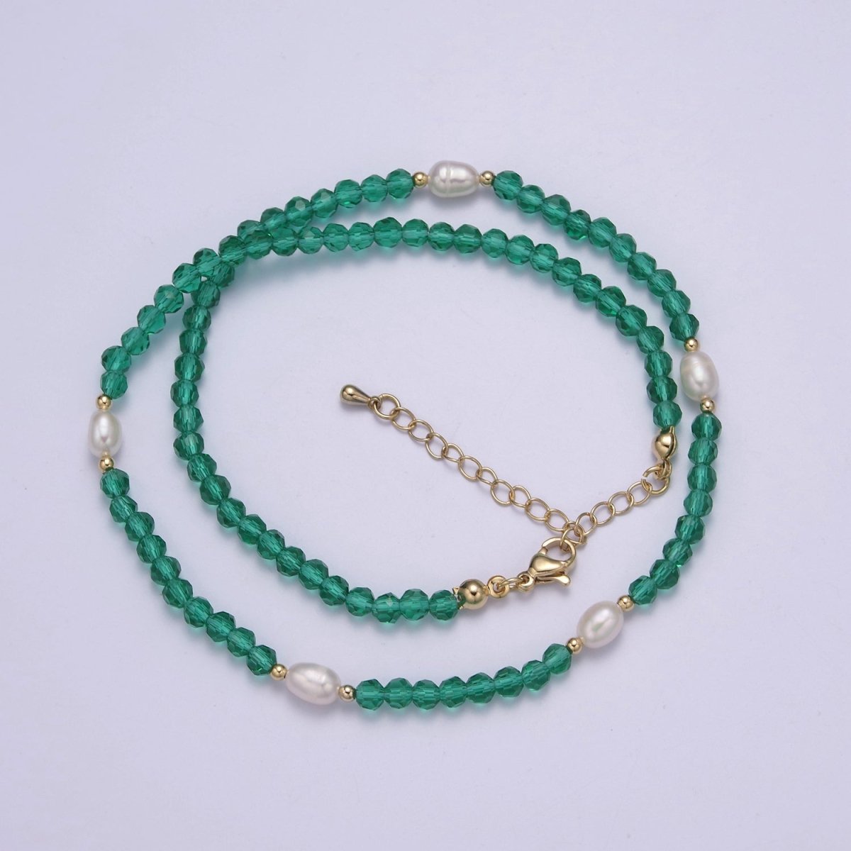 Pearl with Green Glass Beaded Necklace, Red Faceted Rondell Beads Necklace | WA-589 Clearance Pricing