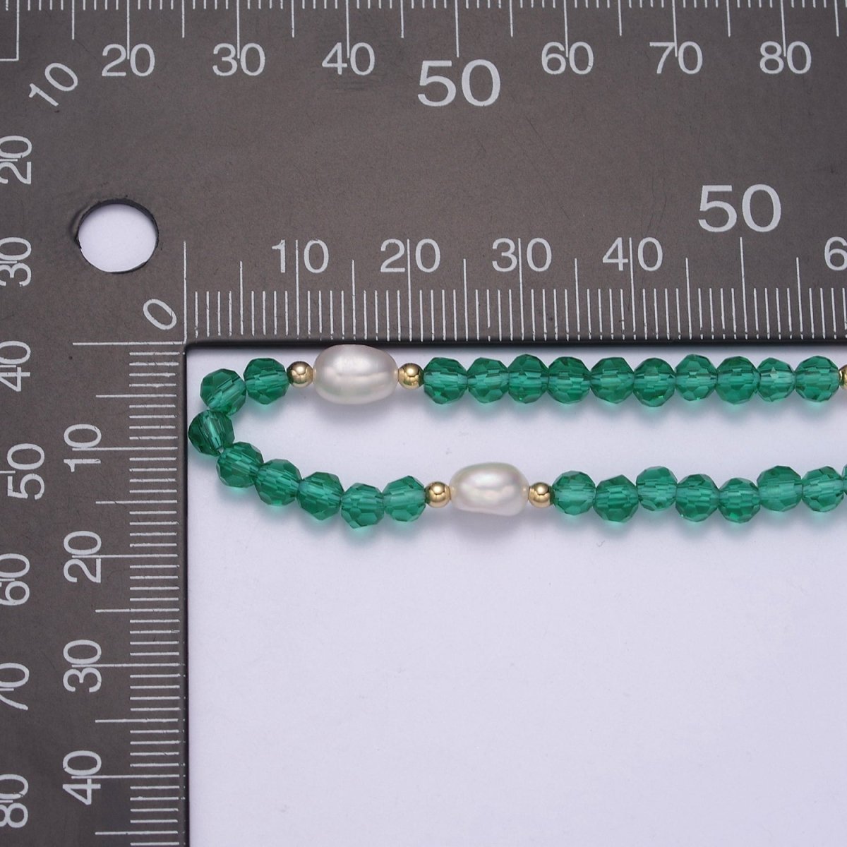 Pearl with Green Glass Beaded Necklace, Red Faceted Rondell Beads Necklace | WA-589 Clearance Pricing
