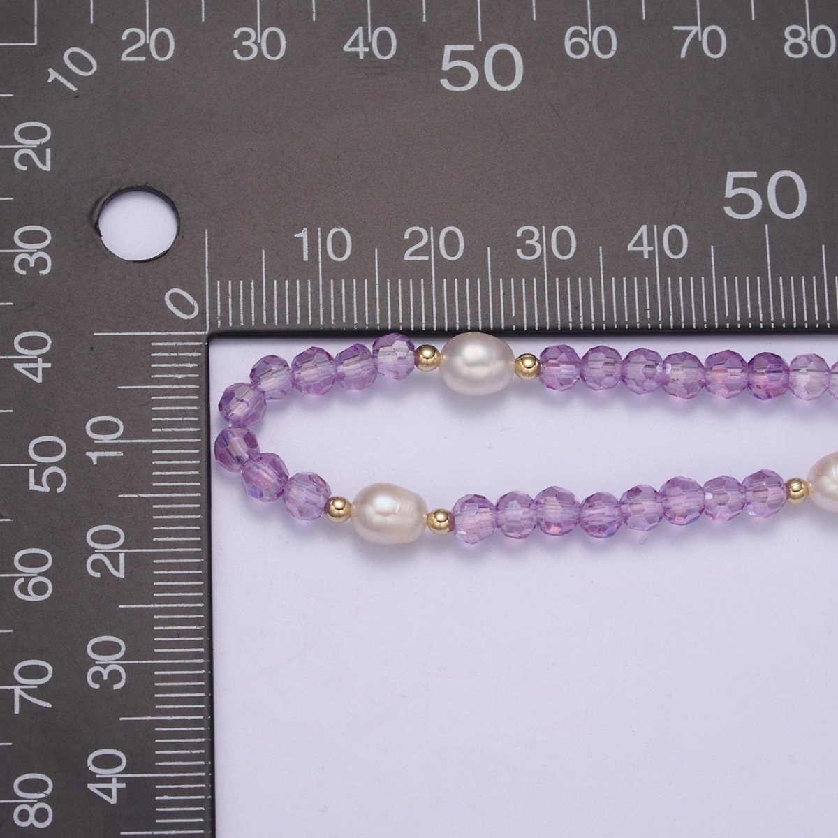 Pearl with Lavender Glass Beaded Necklace, Purple Faceted Rondell Beads Necklace for Layer | WA-585 Clearance Pricing