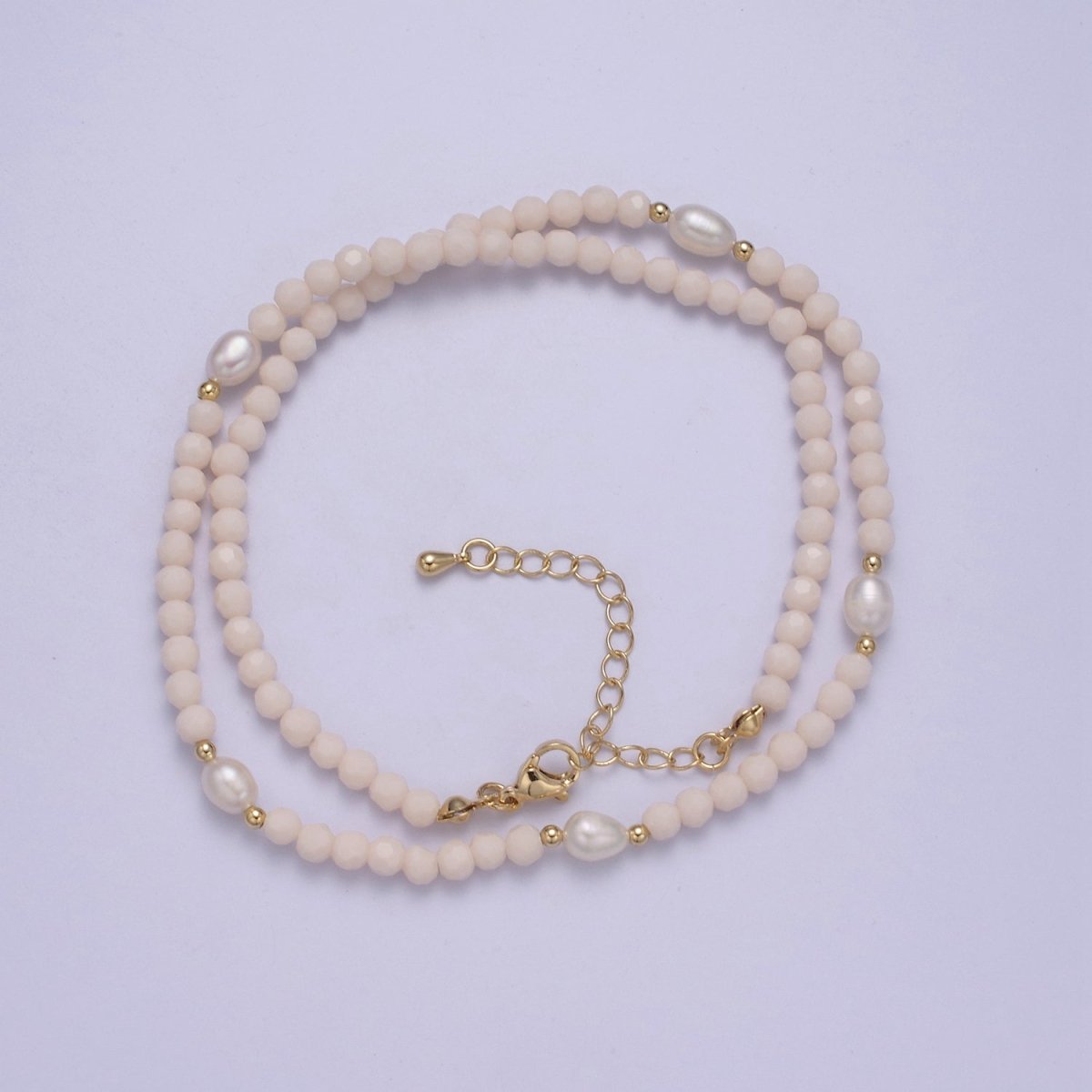 Pearl with Off White Glass Beaded Necklace, White Faceted Rondell Beads Necklace | WA-608 Clearance Pricing