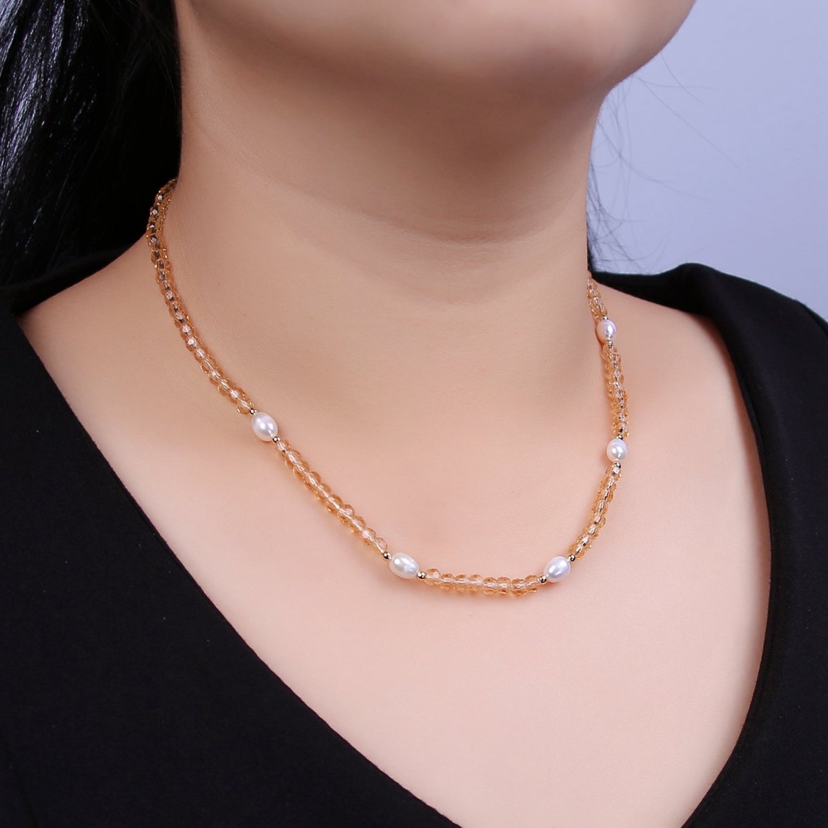 Pearl with Peach Glass Beaded Necklace, Peach Faceted Rondell Beads Necklace | WA-607 Clearance Pricing