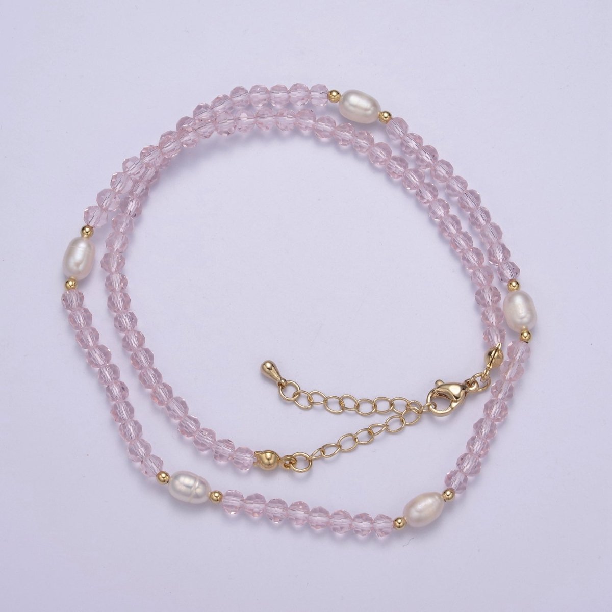 Pearl with Pink Glass Beaded Necklace, Rose Quartz Faceted Rondelle Beads Necklace | WA-586 Clearance Pricing