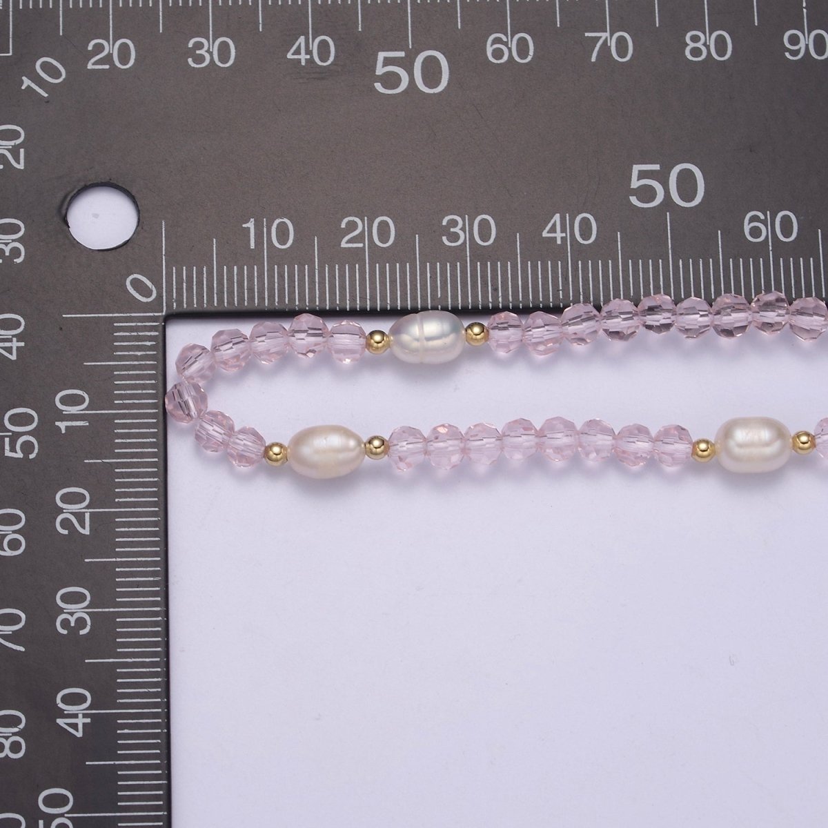 Pearl with Pink Glass Beaded Necklace, Rose Quartz Faceted Rondelle Beads Necklace | WA-586 Clearance Pricing