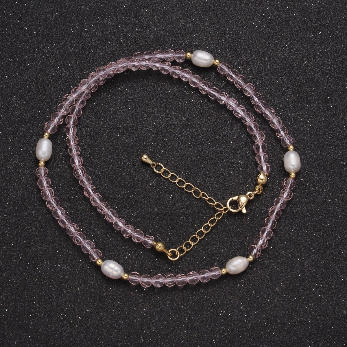 Pearl with Pink Glass Beaded Necklace, Rose Quartz Faceted Rondelle Beads Necklace | WA-586 Clearance Pricing