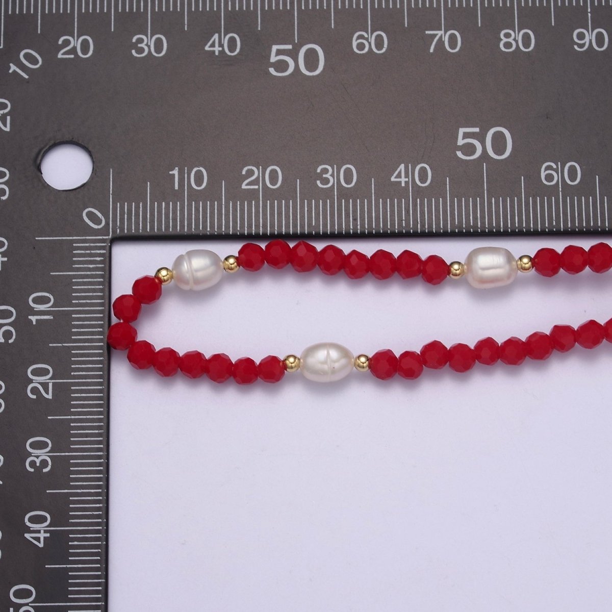 Pearl with Red Glass Beaded Necklace, Red Faceted Rondell Beads Necklace | WA-590 Clearance Pricing