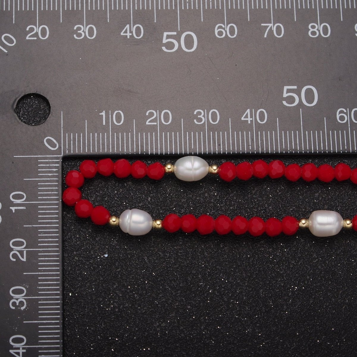 Pearl with Red Glass Beaded Necklace, Red Faceted Rondell Beads Necklace | WA-590 Clearance Pricing