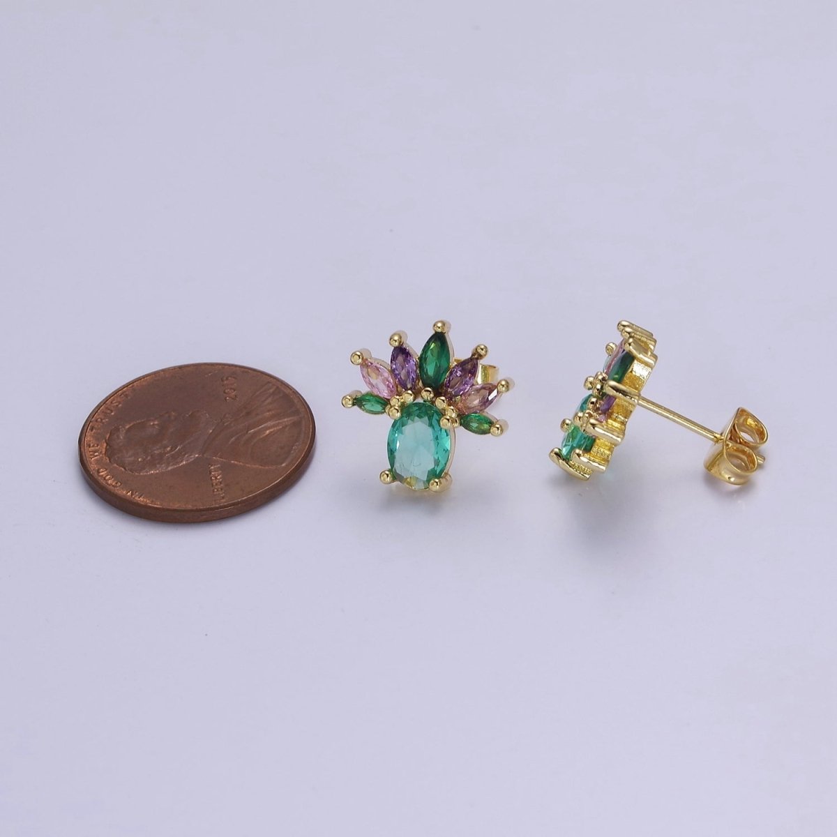 Pineapple Stud  Earrings Oval Marquise Cubic Zirconia Women Mint Aqua Green CZ V-114