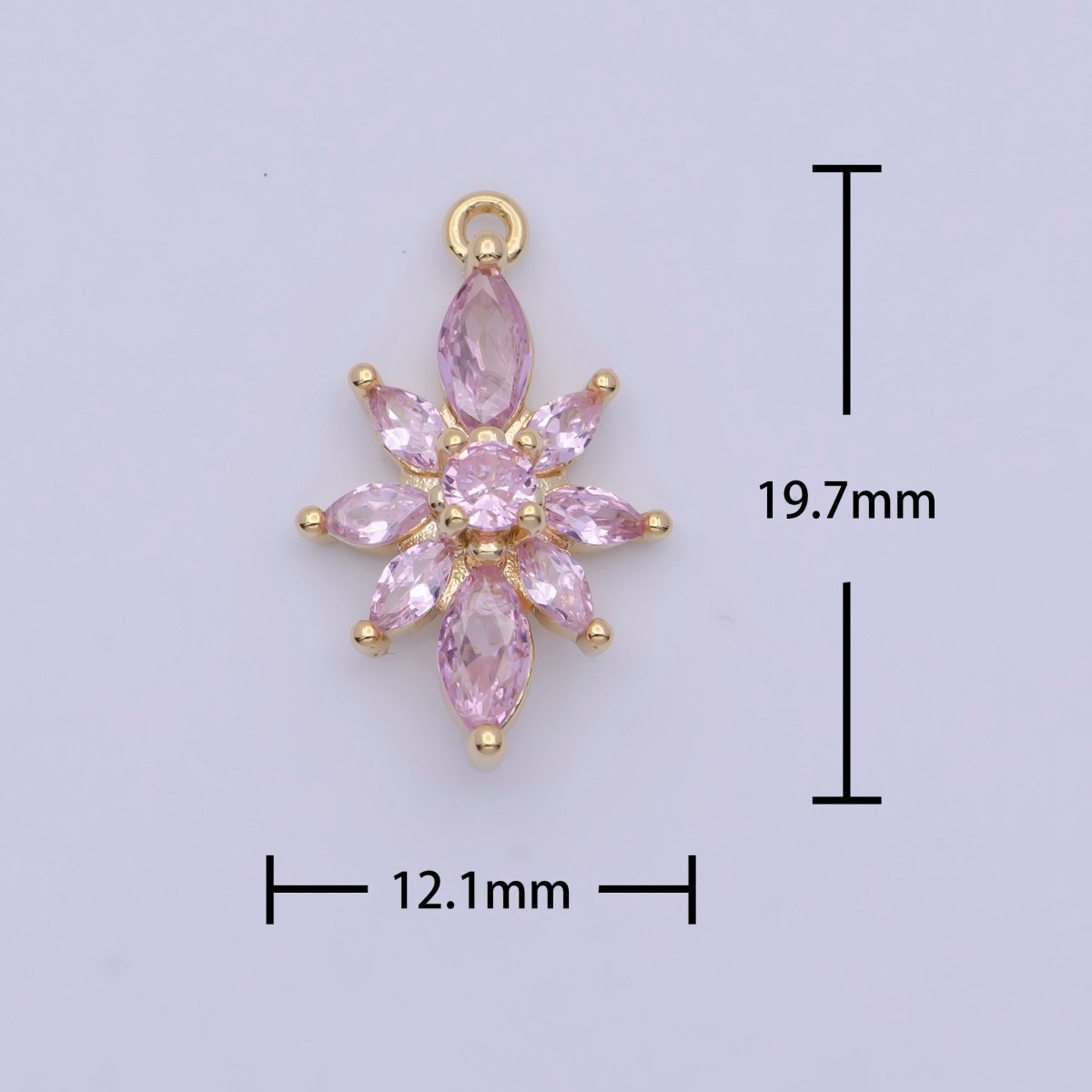 Pink Cubic Zirconia Flower Nature Gold Charm For DIY Jewelry Making AG-136