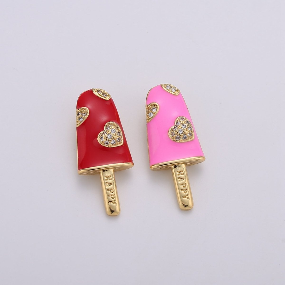 Pink Enamel Charm, Red Lollipop Charms, Sweet Charms, Happy Jewelry Pendant, Necklace Bracelet Charm, Craft Supplies, Gold Plated I-745 I-746