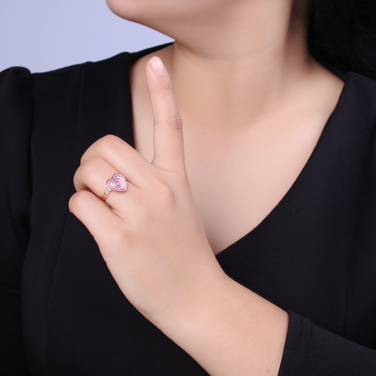 Pink Enamel Heart Ring, You Are Loved For Valentine Jewelry, 24K Gold Filled Love Ring U-471