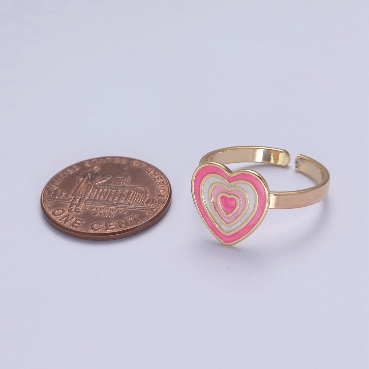 Pink Enamel Heart Ring, You Are Loved For Valentine Jewelry, 24K Gold Filled Love Ring U-471