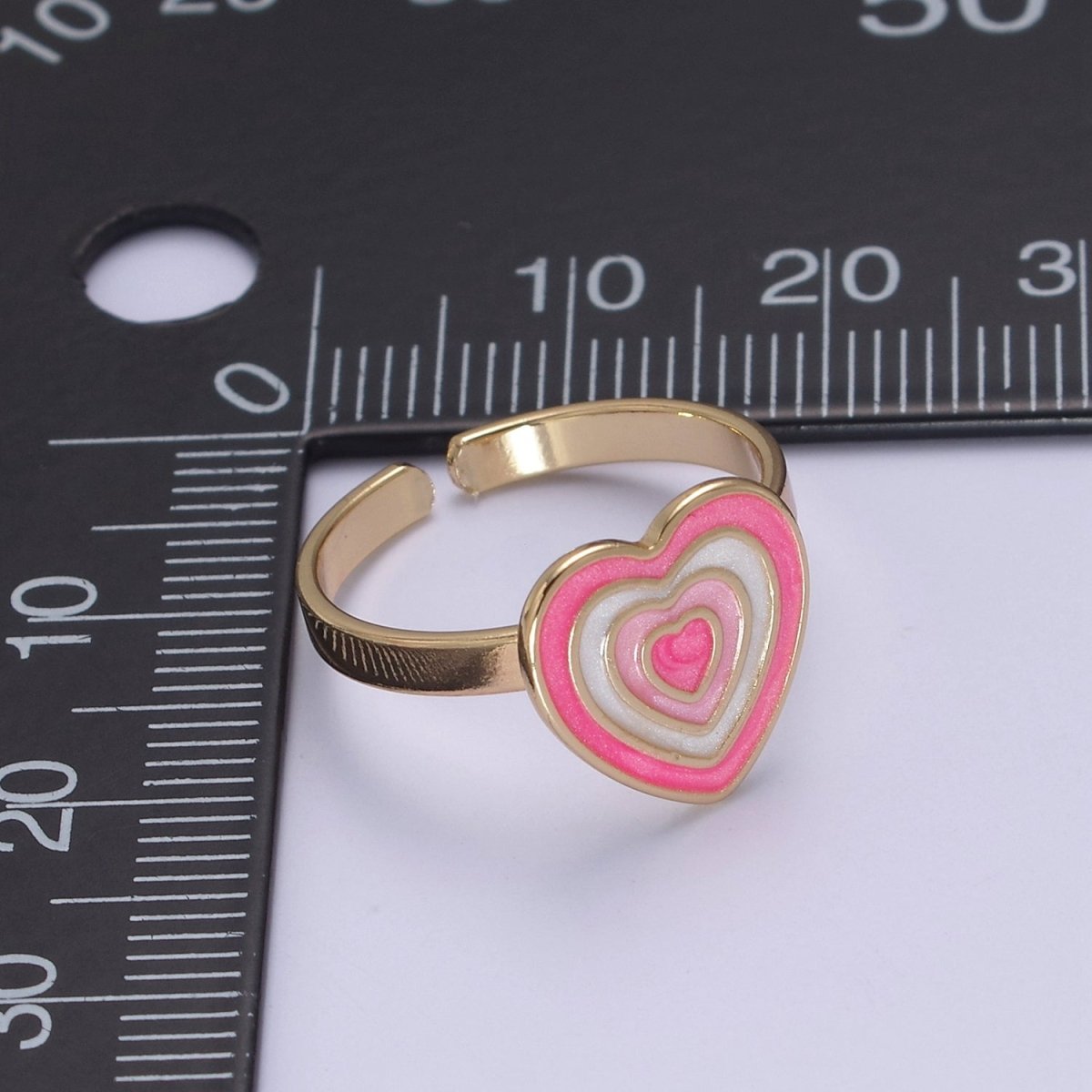 Pink Enamel Heart Ring, You Are Loved For Valentine Jewelry, 24K Gold Filled Love Ring U-471