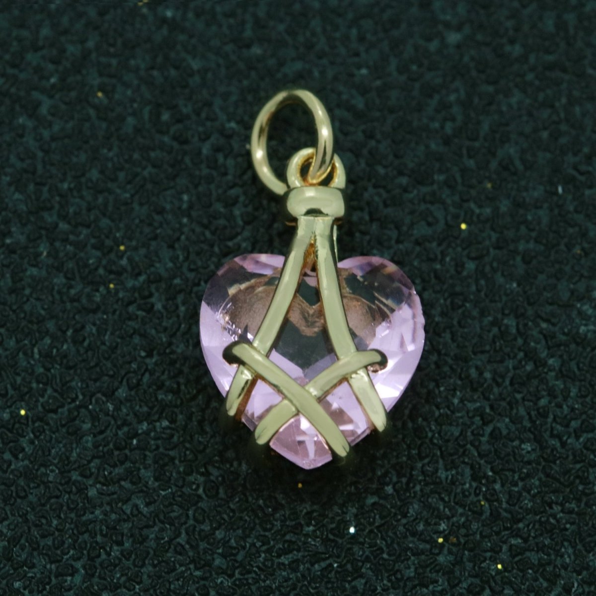 Pink heart gem pendant, pink gem charm, pink crystal charm for Necklace Earring Bracelet Supply M-720