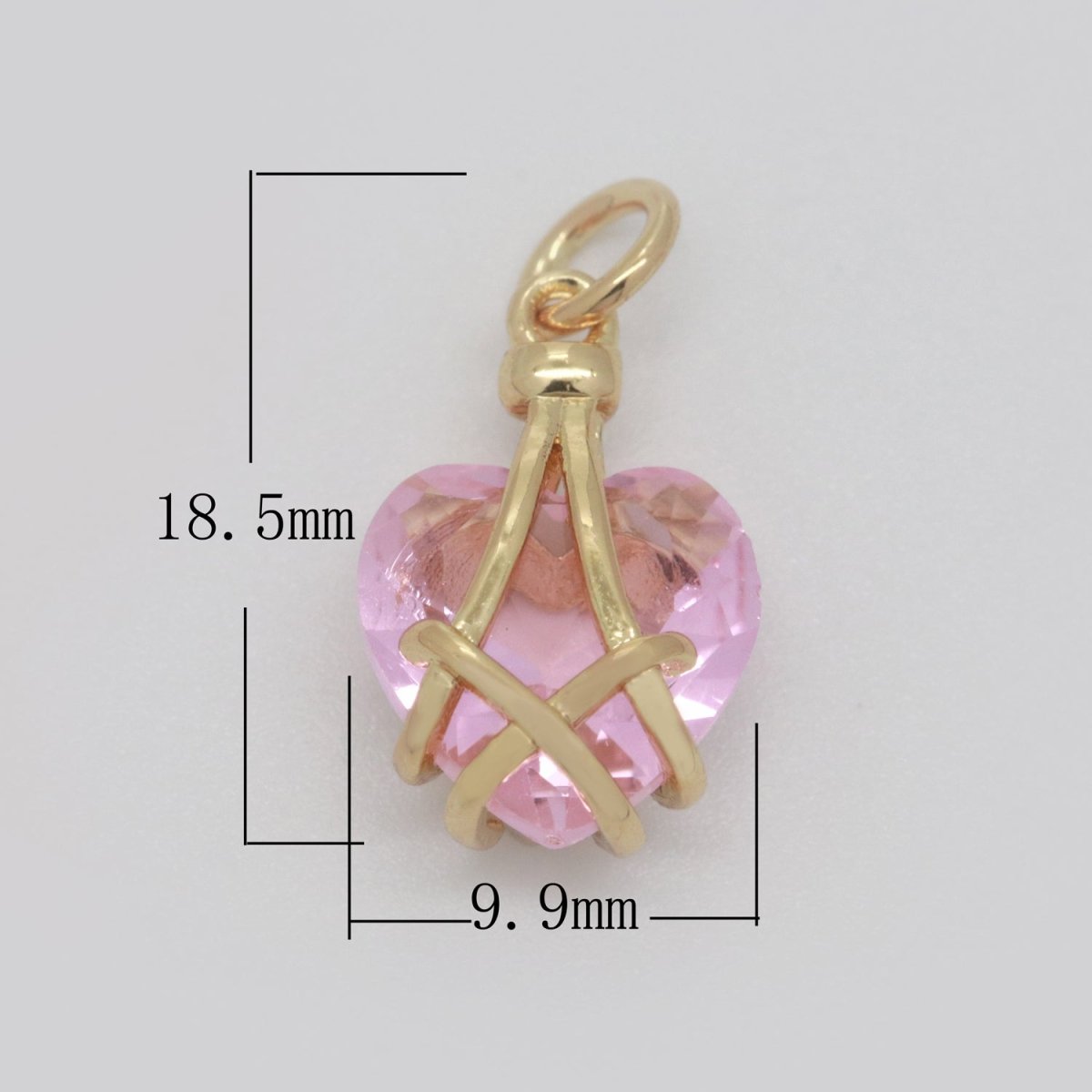 Pink heart gem pendant, pink gem charm, pink crystal charm for Necklace Earring Bracelet Supply M-720