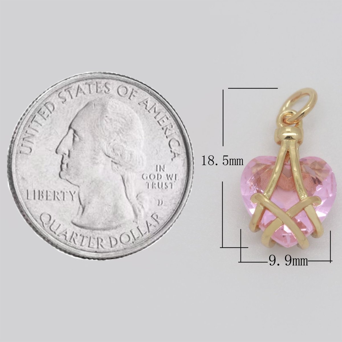 Pink heart gem pendant, pink gem charm, pink crystal charm for Necklace Earring Bracelet Supply M-720
