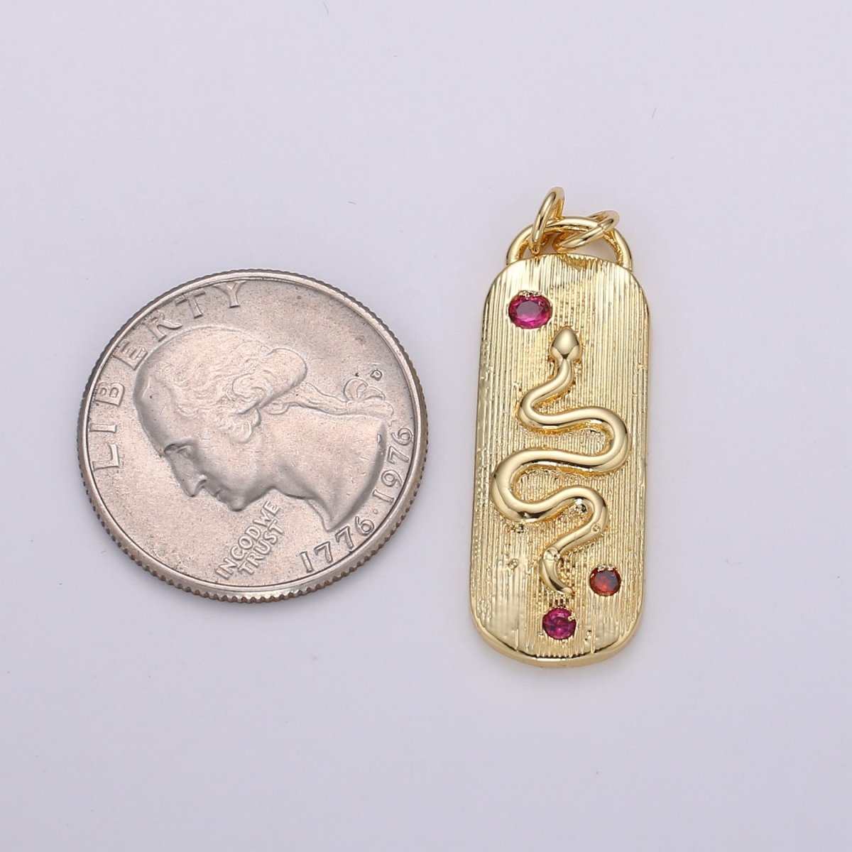 Pink Micro Pave Snake charm, Gold Filled Snake Charm, Animal Charm Gold Serpent Charm Necklace Pendant Finding for Jewelry Making Supply D-905