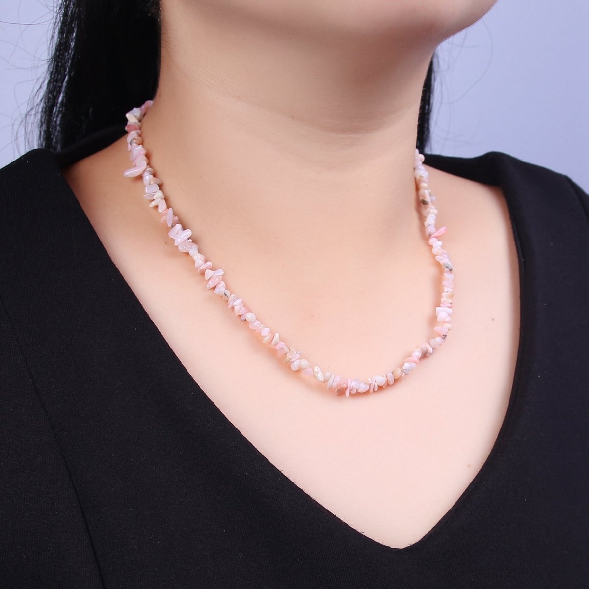 Pink Opal Beaded Necklace - Chip Necklace Healing Crystals, Gemstone Necklace, Handmade Jewelry, Crystal Necklace | WA-631 Clearance Pricing