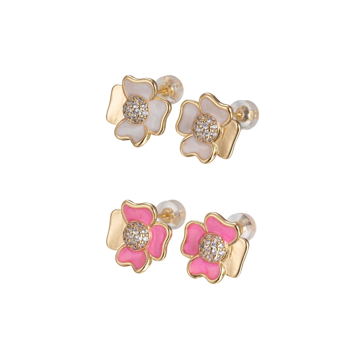 Pink/White Flower Petal Stud Earrings CZ Beauty Floral Nature Theme Daily Wear Earring Jewelry P-192~P-193