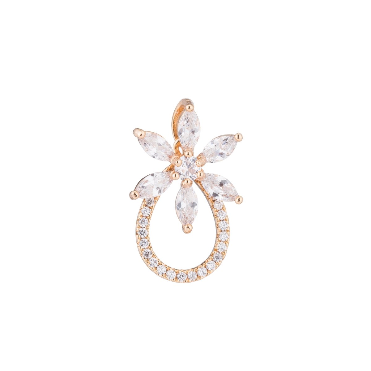 Pinky Gold Tear Drop Pear Shape Flower Floral Beauty Gifts Cubic Zirconia Necklace Pendant Charm Bead Bails Findings for Jewelry Making H-162