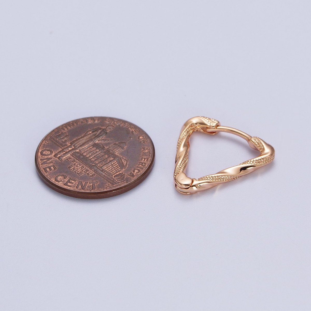 Pinky Gold Triangle Twisted Dotted Geometric 16mm Huggie Hoop Earrings | V-042
