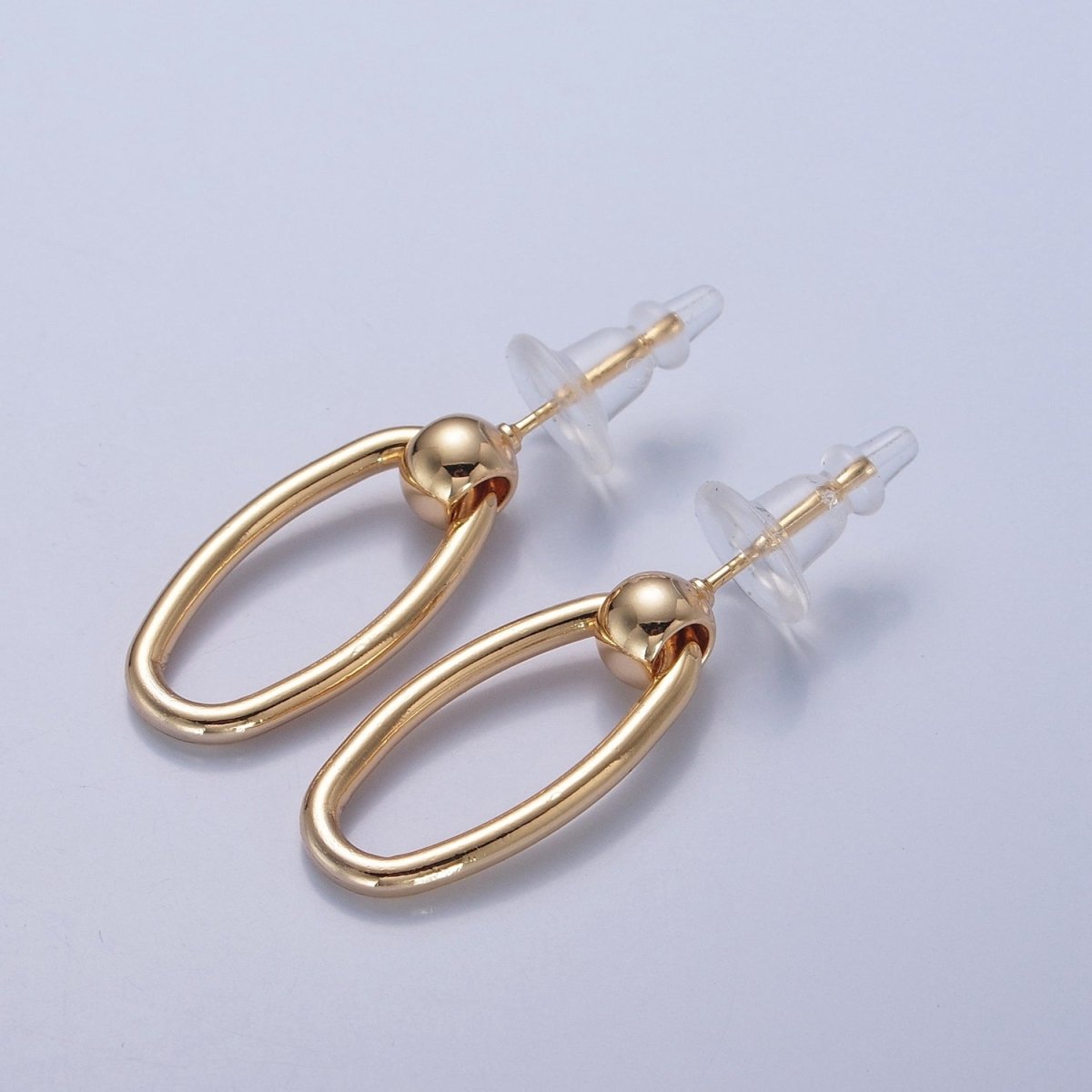 Post Earrings, Gold Hoop Earrings, Post with Hoop, Oval Hoop Earring V-391