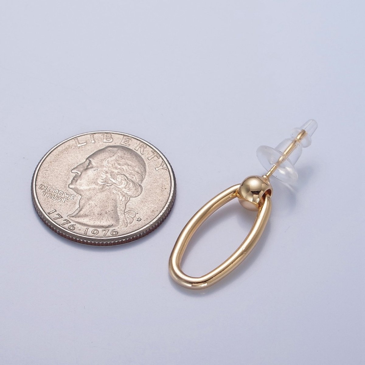 Post Earrings, Gold Hoop Earrings, Post with Hoop, Oval Hoop Earring V-391