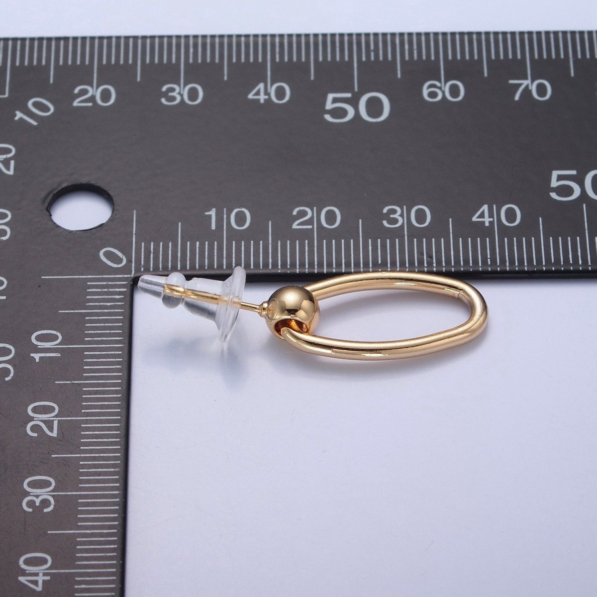 Post Earrings, Gold Hoop Earrings, Post with Hoop, Oval Hoop Earring V-391