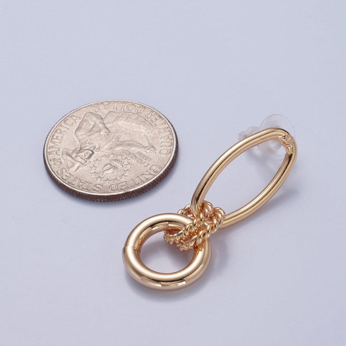 Post Earrings, Gold Hoop Earrings, Post with Hoop, Oval Stud Earring V-394