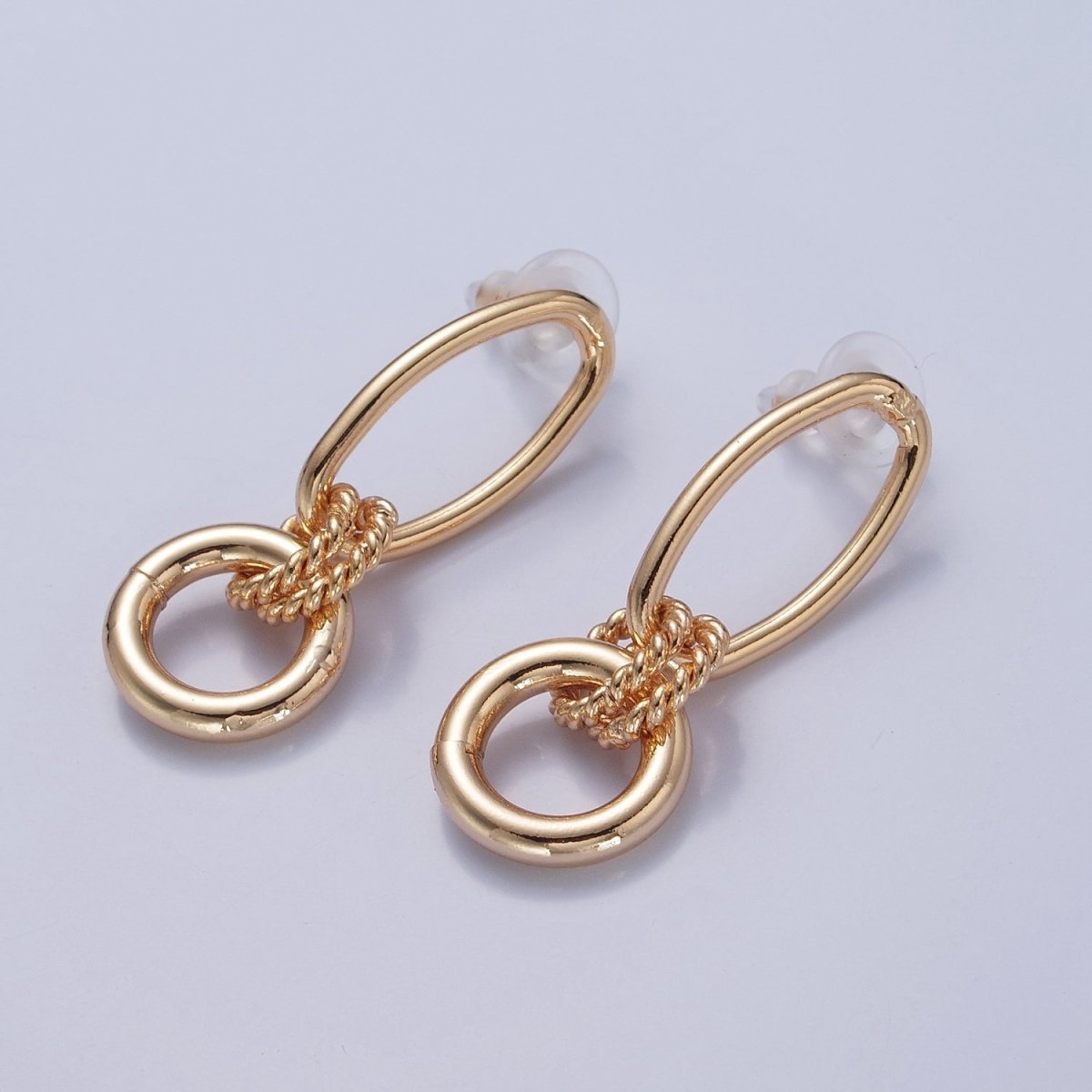 Post Earrings, Gold Hoop Earrings, Post with Hoop, Oval Stud Earring V-394