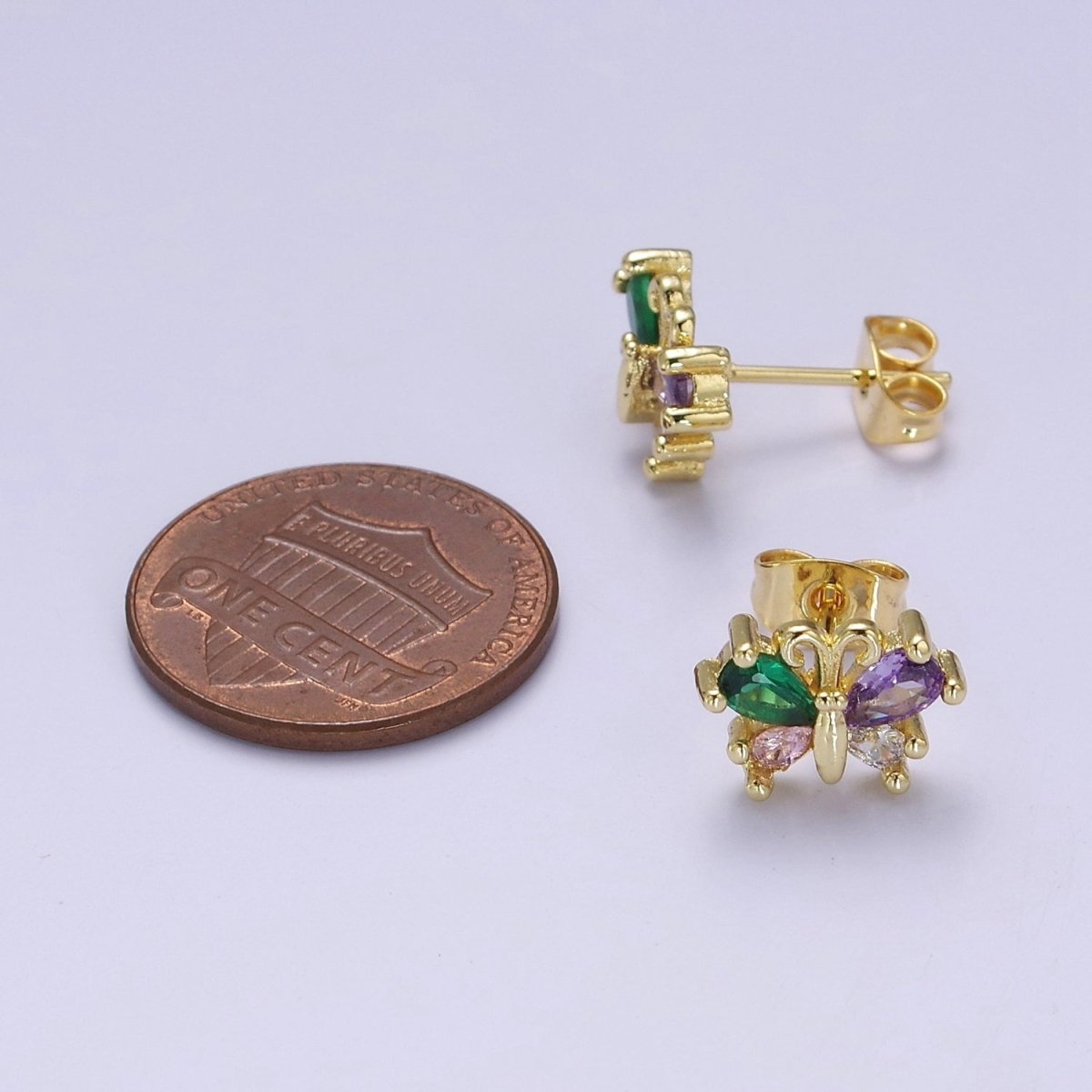 Purple Emerald Green Cz Butterfly Stud Earring Mariposa Jewelry V-110