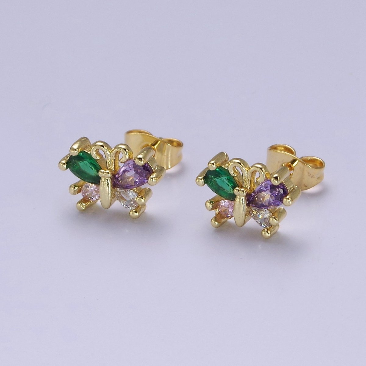 Purple Emerald Green Cz Butterfly Stud Earring Mariposa Jewelry V-110